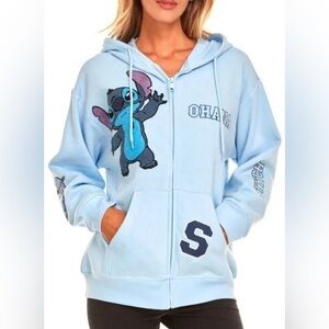 Disney Stitch Women's M Full Zip Sweatshirt Hoodie Chenille Patches